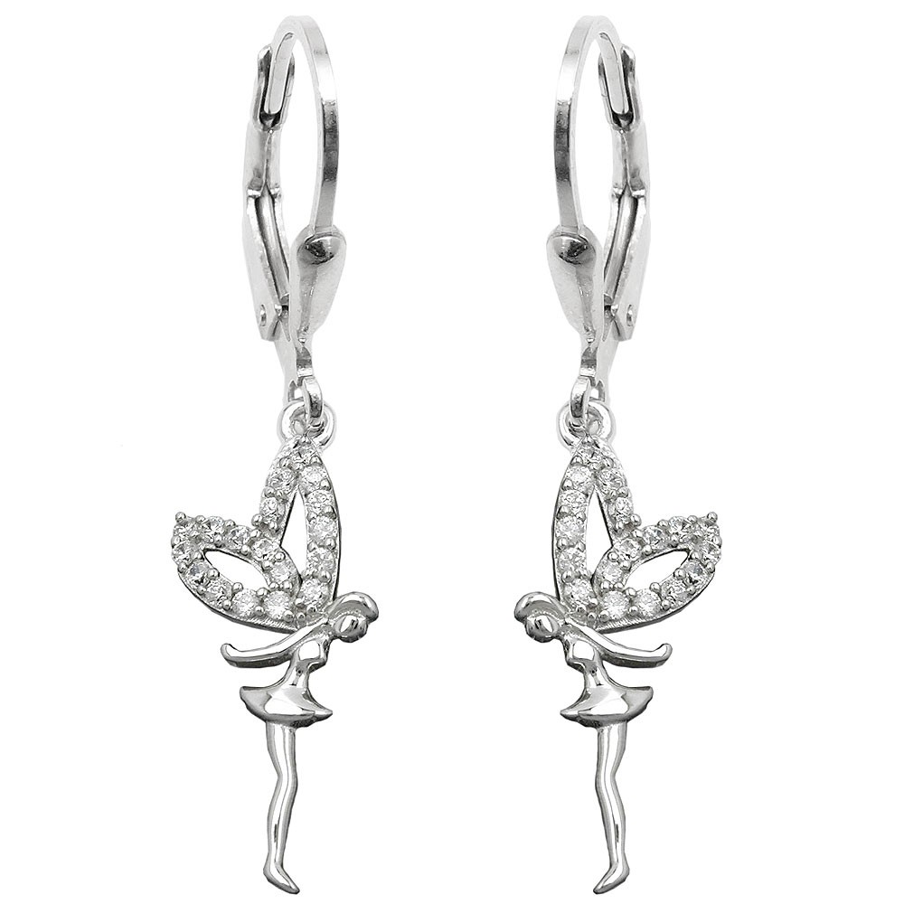 Ohrhänger Ohrringe Brisur Elfe mit Zirkonias rhodiniert glänzend 925 Sterlingsilber