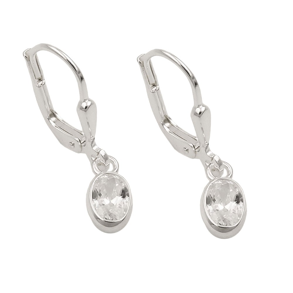 Ohrhänger Ohrringe Brisur ovaler Zirkonia weiß 925 Sterlingsilber