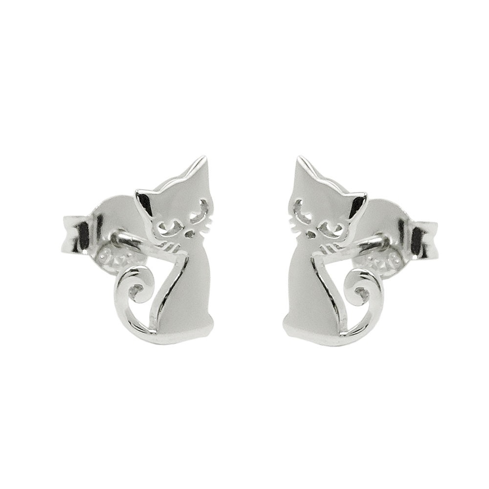 Ohrstecker Ohrring Katze glänzend rhodiniert 925 Sterlingsilber