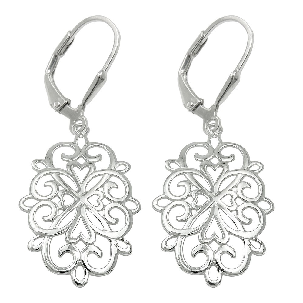 Ohrhänger Ohrringe Brisur filigrane Blume glänzend rhodiniert 925 Sterlingsilber