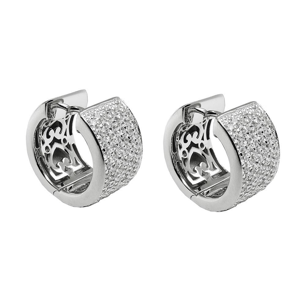 Creolen Klappscharnier viele Zirkonias glänzend rhodiniert 925 Sterlingsilber