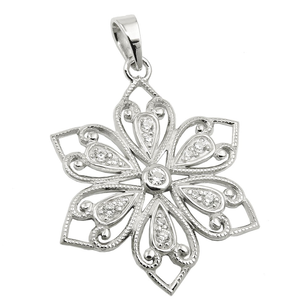 Anhänger filigrane Blume mit Zirkonias glänzend rhodiniert 925 Sterlingsilber
