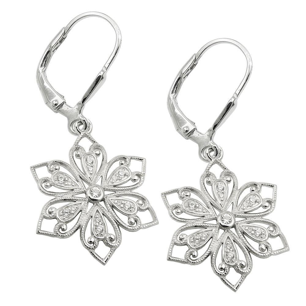 Ohrhänger Ohrringe Brisur filigrane Blume mit Zirkonias rhodiniert 925 Sterlingsilber