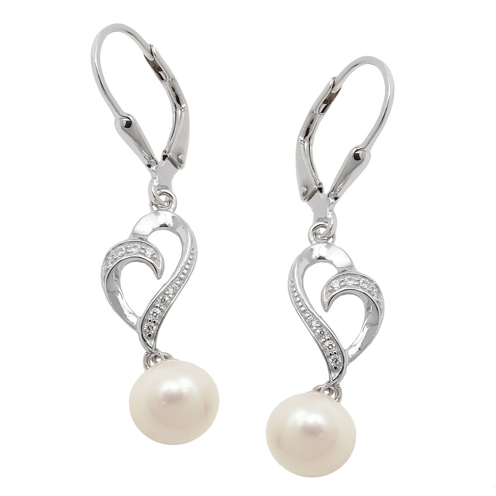 Ohrhänger Ohrringe Brisur Zuchtperle mit Zirkonias rhodiniert 925 Sterlingsilber