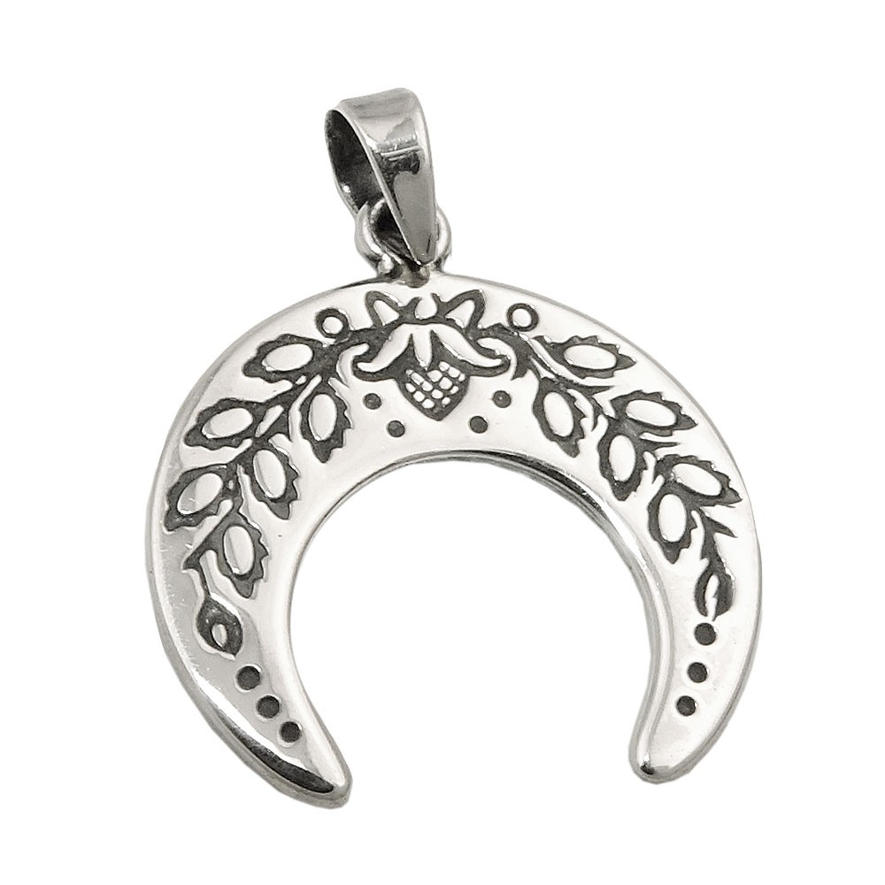 Anhänger Mondsichel mit Blumen geschwärzt 925 Sterlingsilber
