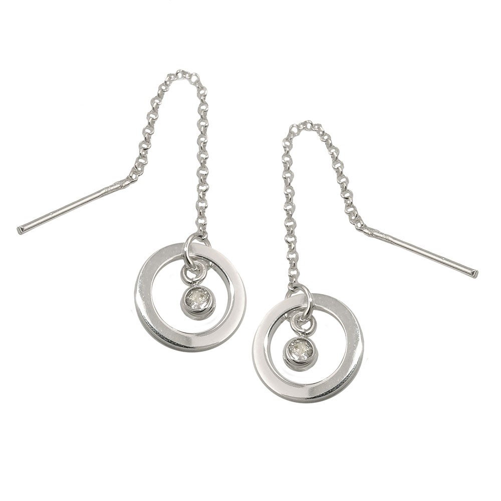 Durchzieher Ohrringe Ring mit Zirkonia 925 Sterlingsilber