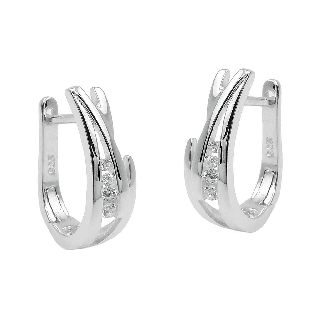 Creolen Klappscharnier Zirkonias matt-glänzend rhodiniert 925 Sterlingsilber