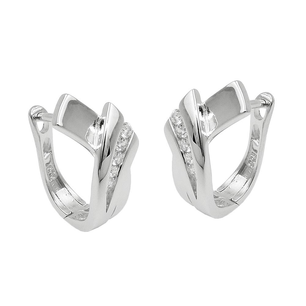 Creolen Klappscharnier Zirkonias matt-glänzend rhodiniert 925 Sterlingsilber