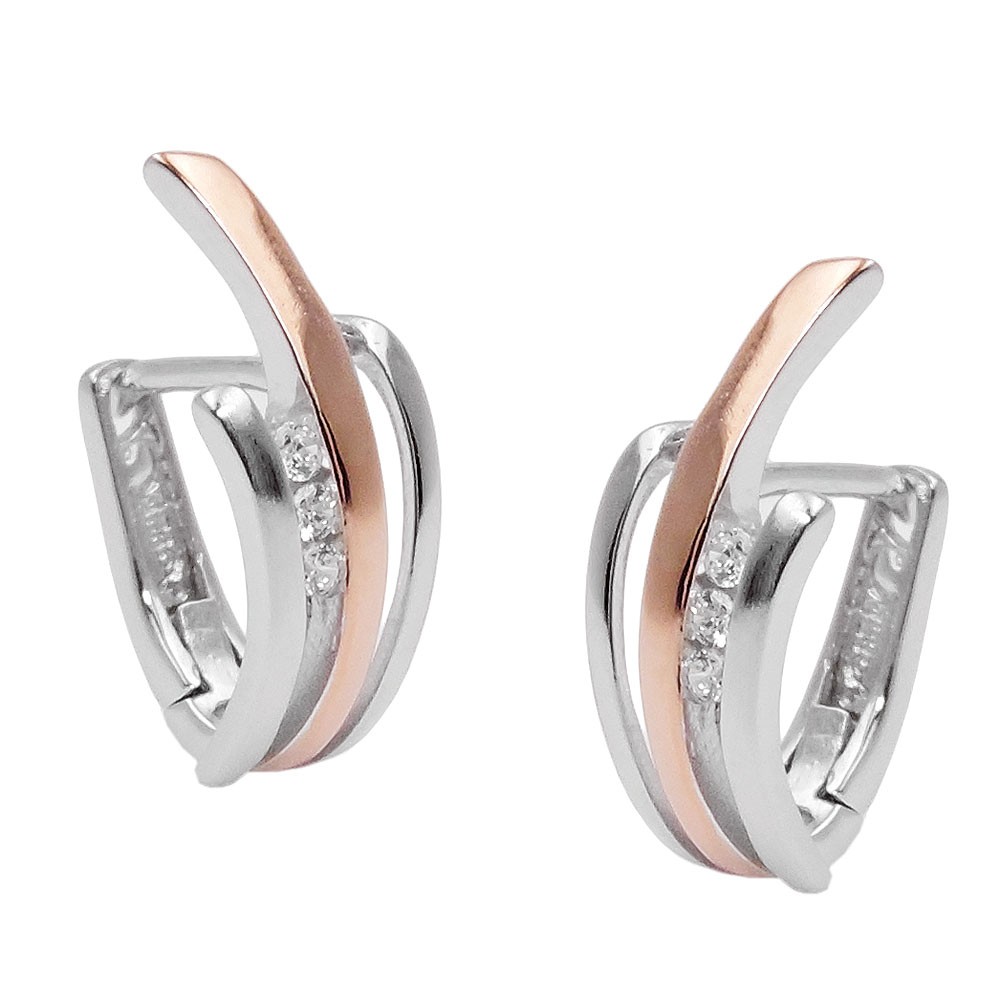 Creolen Klappscharnier Zirkonias bicolor rosé-vergoldet matt-glänzend rhodiniert 925 Sterlingsilber