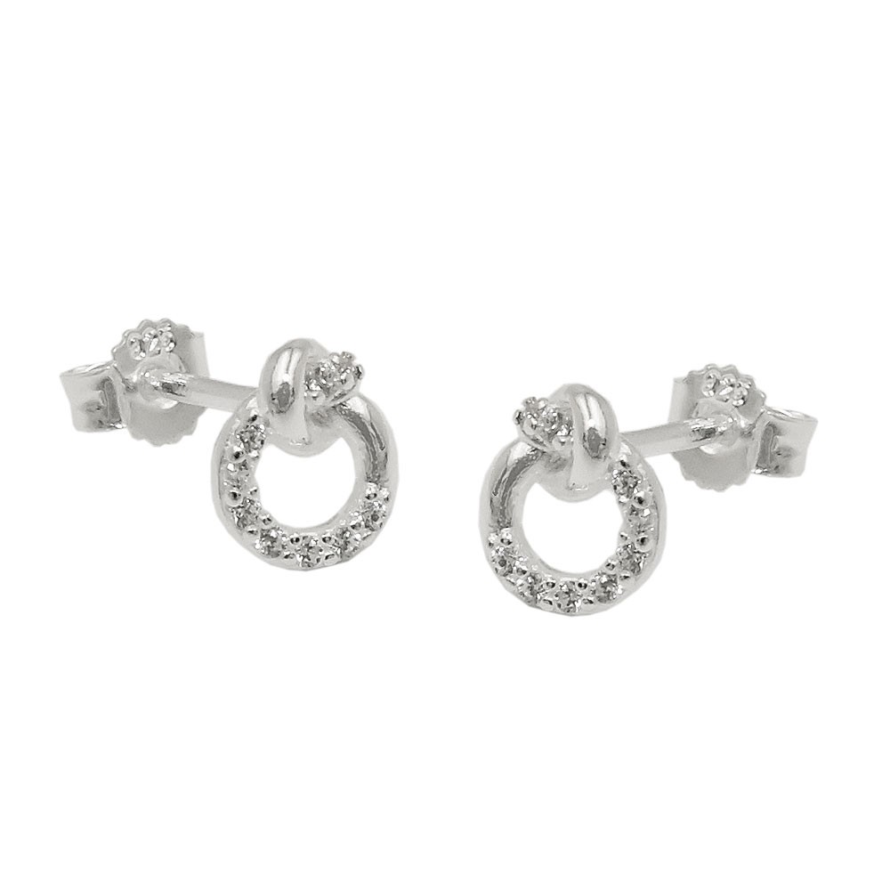 Ohrring Stecker kleiner Kreis mit Knoten und Zirkonias 925 Silber