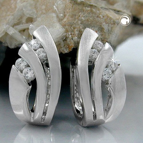 Creolen Ohrringe Zirkonia rhodiniert 925 Sterlingsilber