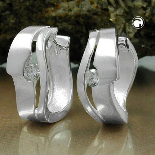 Creolen Ohrringe Zirkonia matt-glänzend 925 Sterlingsilber