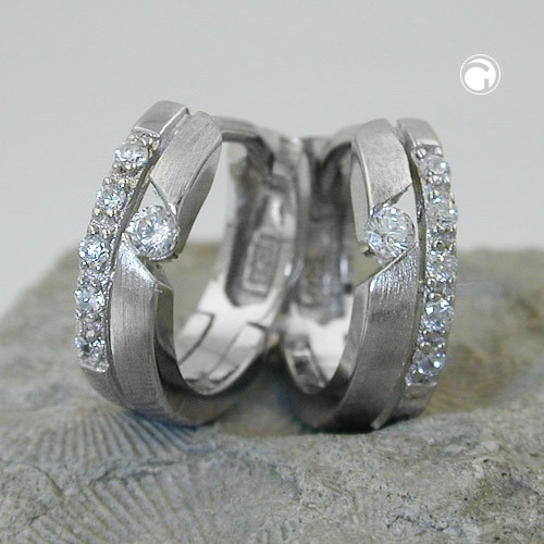 Creolen Ohrringe Zirkonia rhodiniert 925 Sterlingsilber