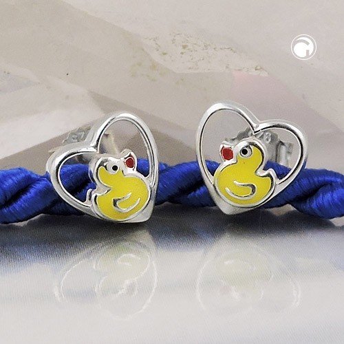 Ohrstecker kleine Ente im Herz 925 Sterlingsilber