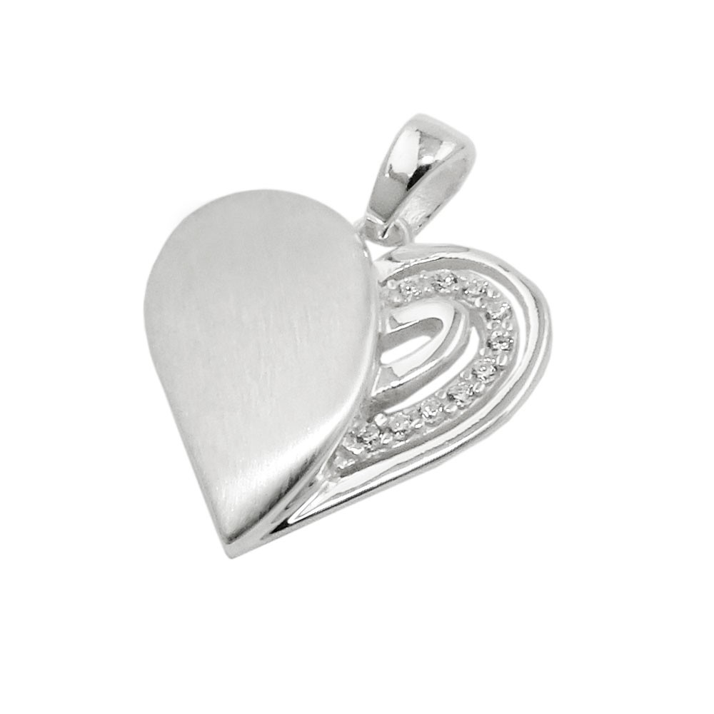 Anhänger Herz mit Zirkonias matt-glänzend 925 Sterlingsilber