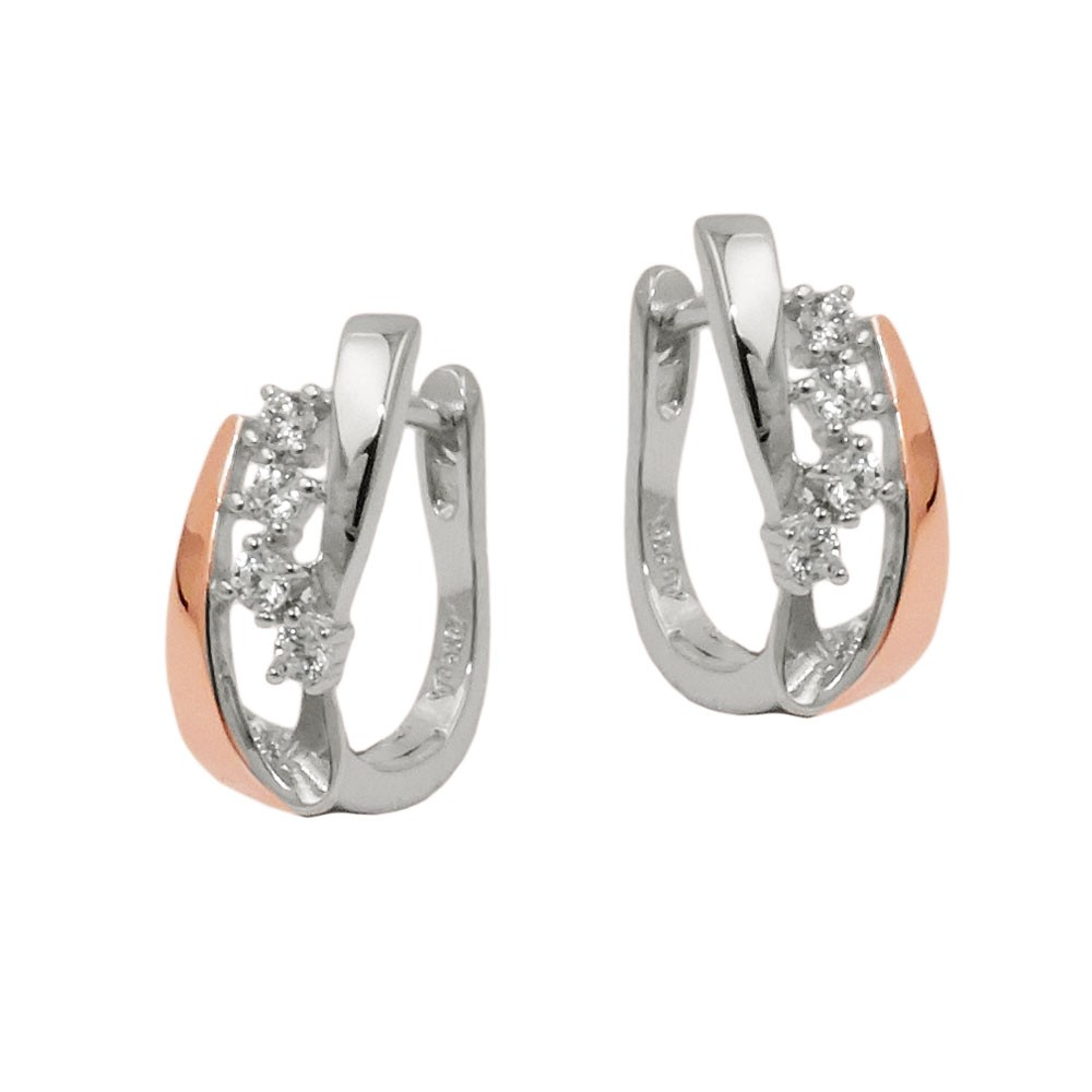Creolen Klappscharnier bicolor rotvergoldet Zirkonias rhodiniert 925 Sterlingsilber