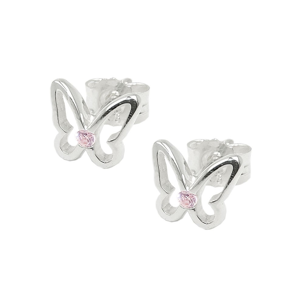Stecker Schmetterling mit Zirkonia pink glänzend 925 Sterlingsilber