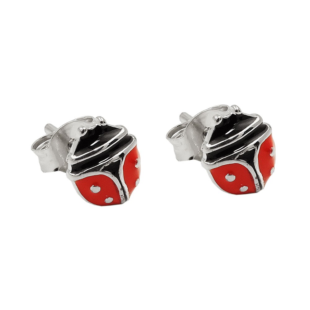 Ohrstecker Ohrring Marienkäfer rot-schwarz emailliert 925 Sterlingsilber