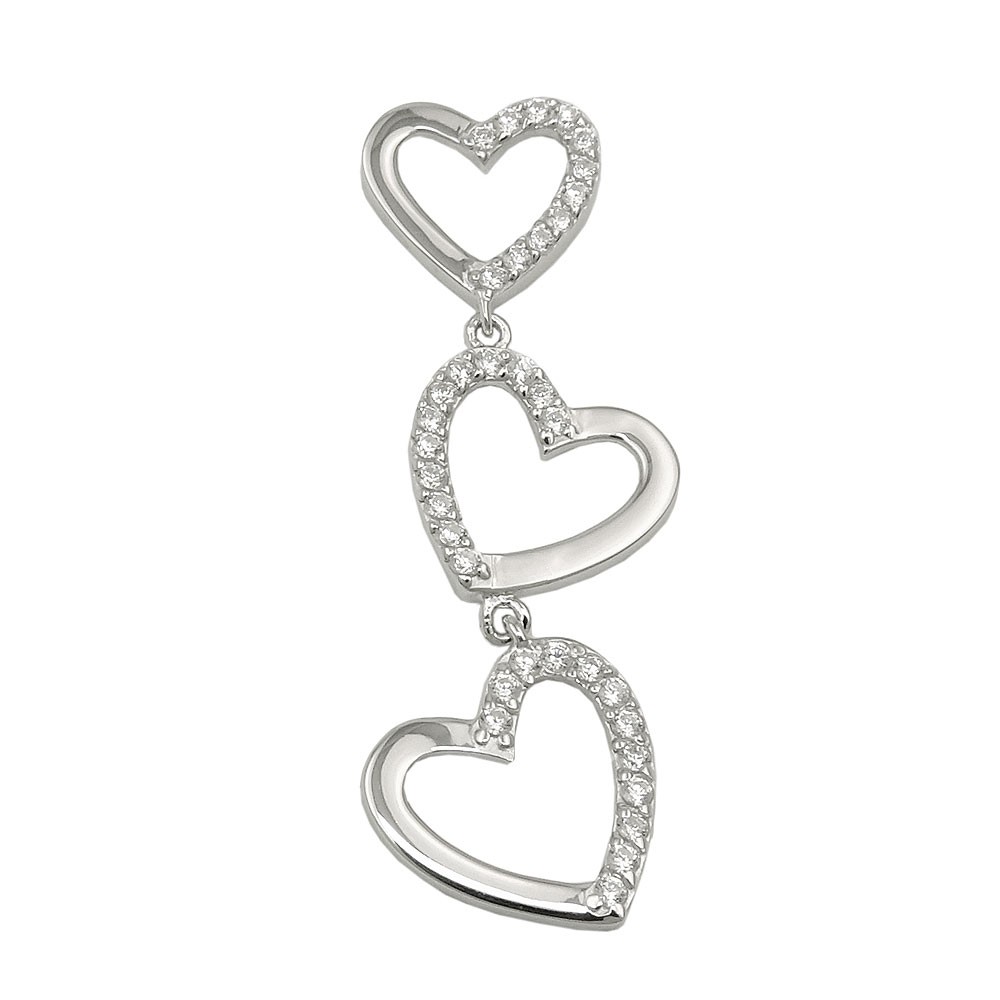 Anhänger Herzen mit Zirkonias glänzend rhodiniert 925 Sterlingsilber