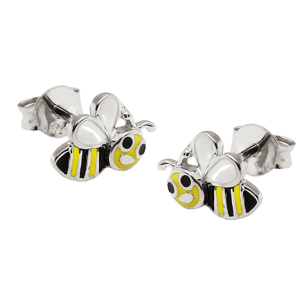 Ohrstecker Ohrring Bienen gelb-schwarz-weiß emailliert 925 Sterlingsilber