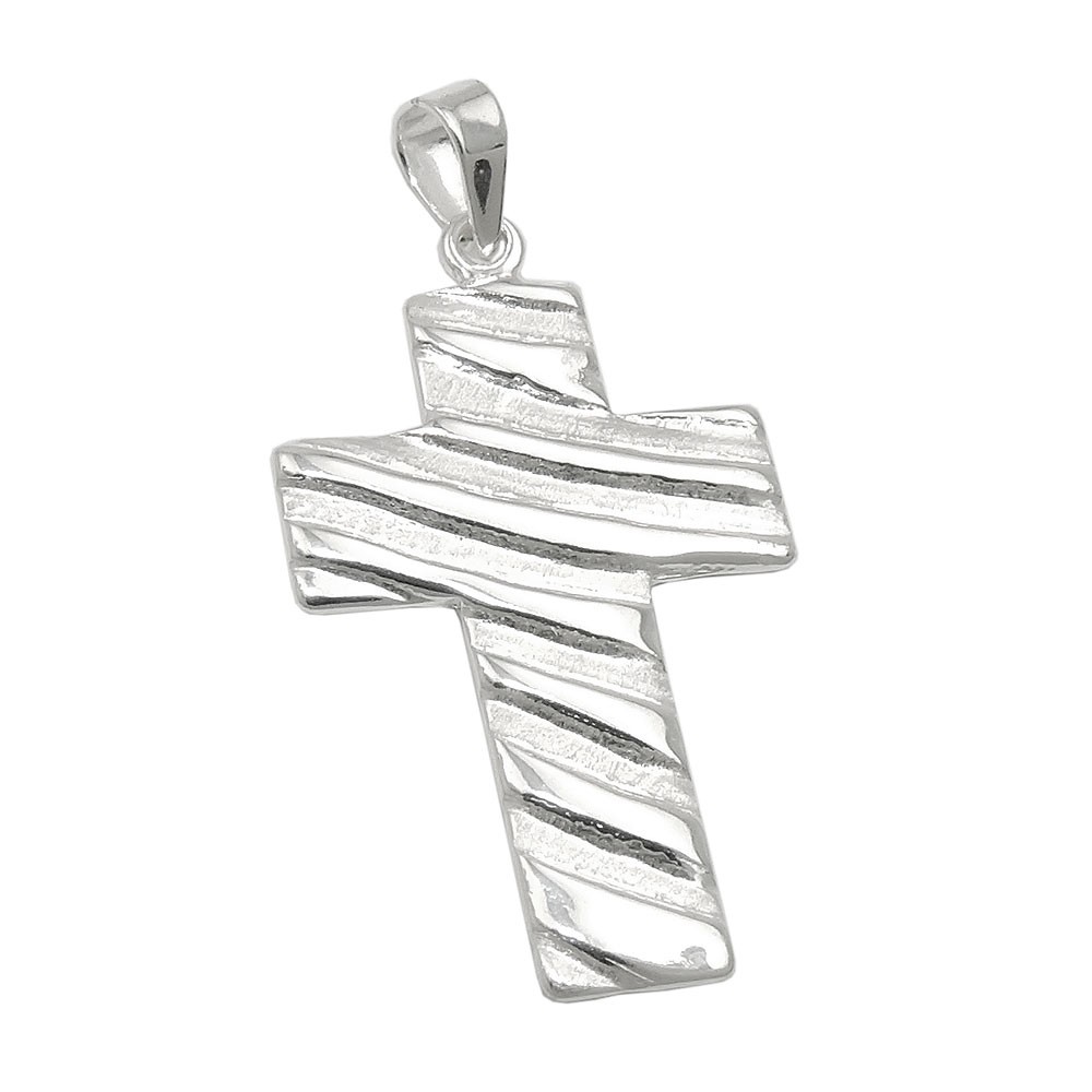 Anhänger Kreuz Wellenmuster matt-glänzend 925 Sterlingsilber