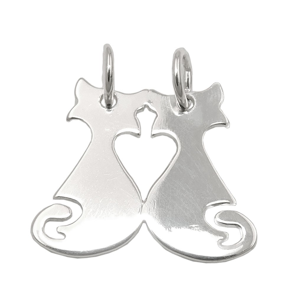 Anhänger Doppel Katzen glänzend 925 Sterlingsilber