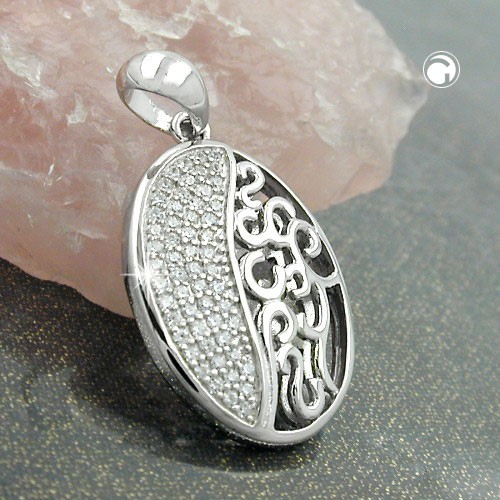 Anhänger oval mit Zirkonias 925 Sterlingsilber