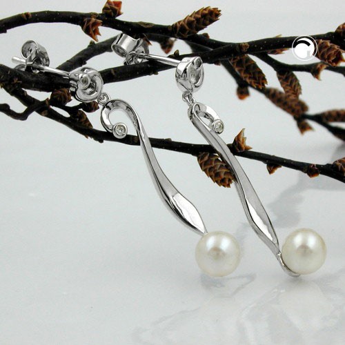 Ohrstecker Perle und Zirkonia 925 Sterlingsilber