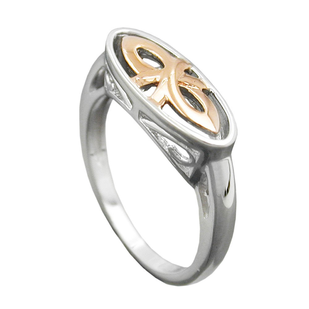 Ring bicolor rotvergoldet glänzend rhodiniert 925 Silber Größe 58
