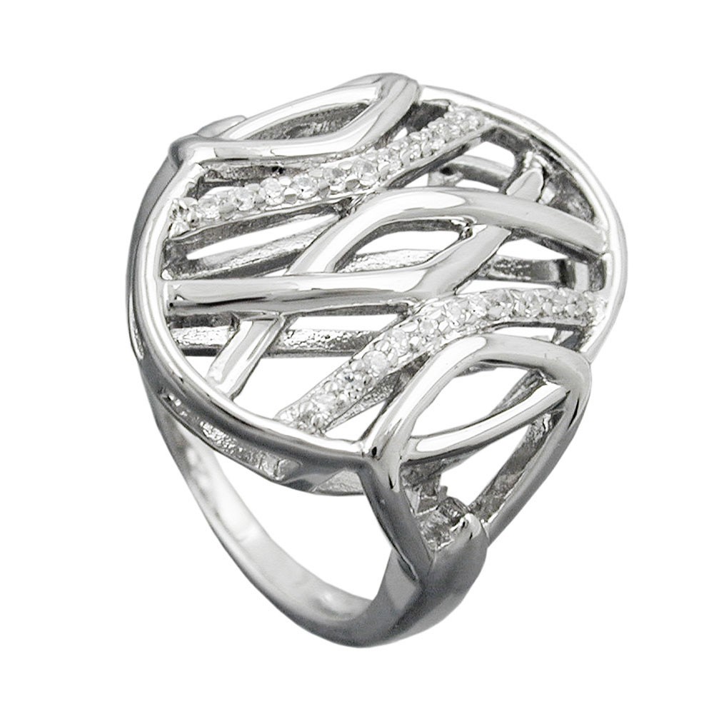 Ring mit vielen Zirkonias glänzend rhodiniert 925 Silber Größe 54