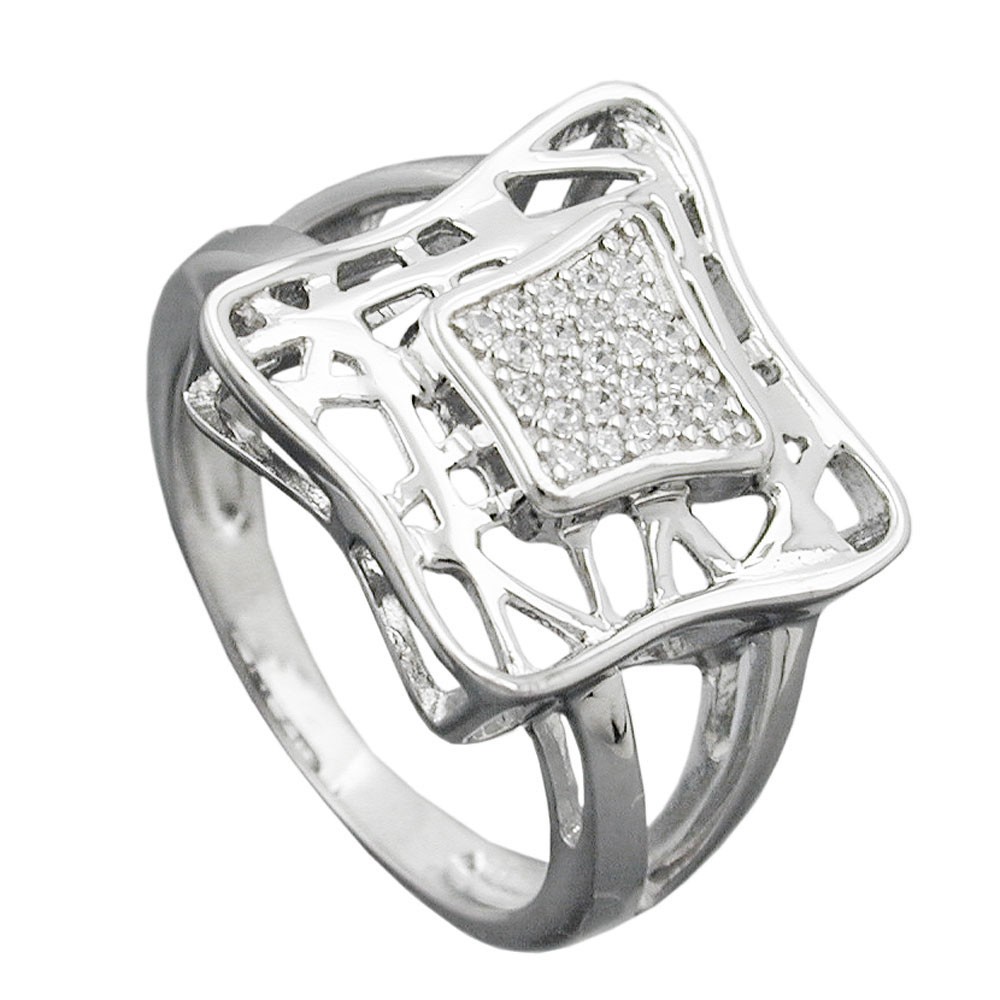 Ring mit vielen Zirkonias glänzend rhodiniert 925 Silber Größe 60