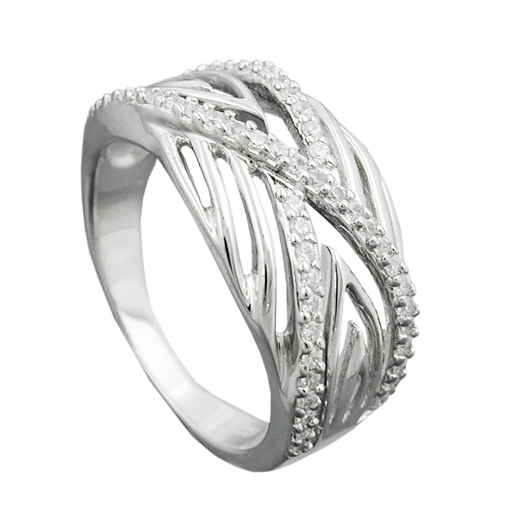 Ring mit vielen Zirkonias glänzend rhodiniert 925 Silber Größe 62