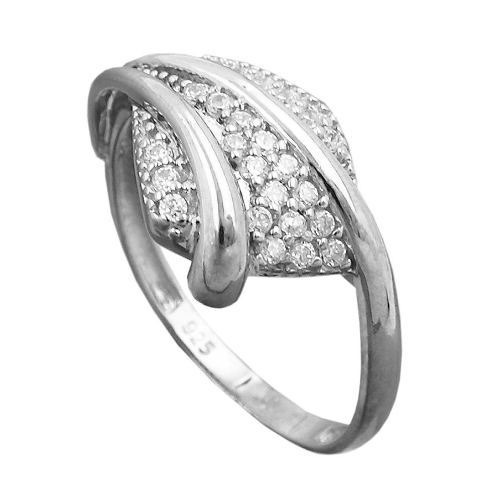 Ring mit vielen Zirkonias glänzend rhodiniert 925 Silber Größe 58