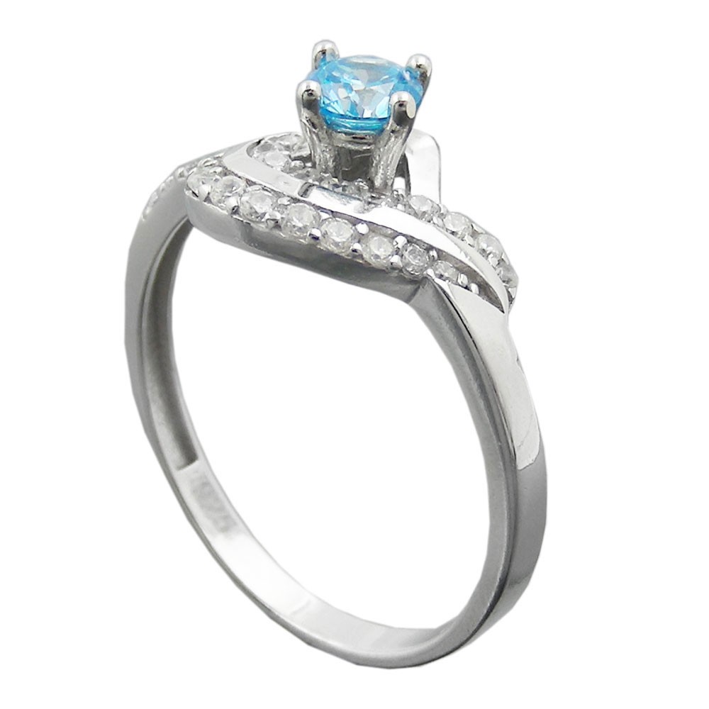Ring Zirkonias aqua und weiß glänzend rhodiniert 925 Silber Größe 60