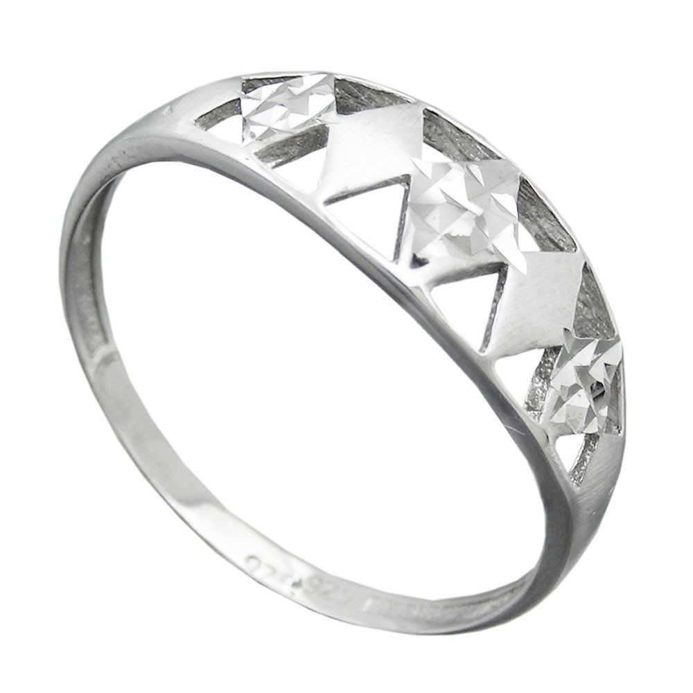 Ring Muster ausgestanzt matt-glänzend diamantiert rhodiniert 925 Silber Größe 55