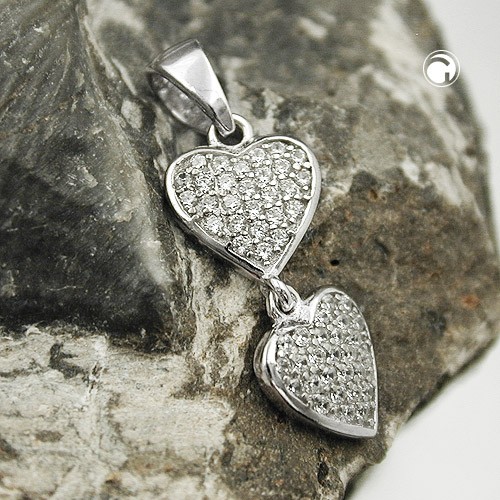 Anhänger 2 Herzen Zirkonia 925 Sterlingsilber