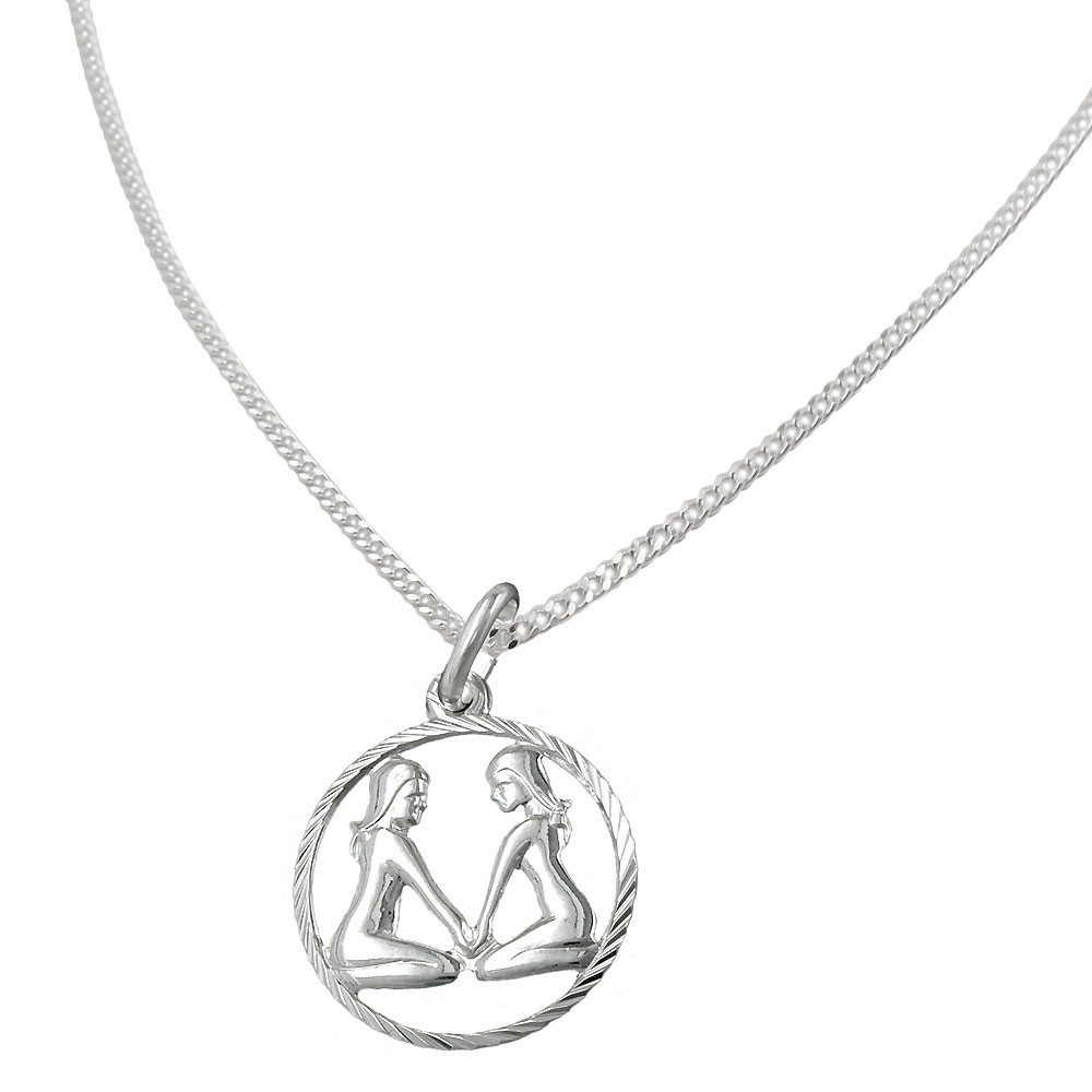 Schmuck Set Anhänger Sternzeichen Zwilling mit Kette Flachpanzer 925 Silber