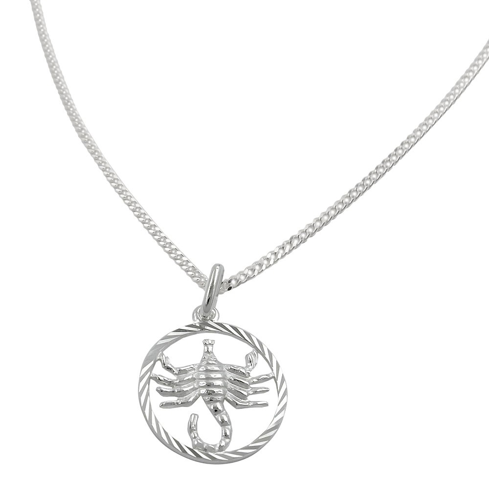 Schmuck Set Anhänger Sternzeichen Skorpion mit Kette Flachpanzer 925 Silber