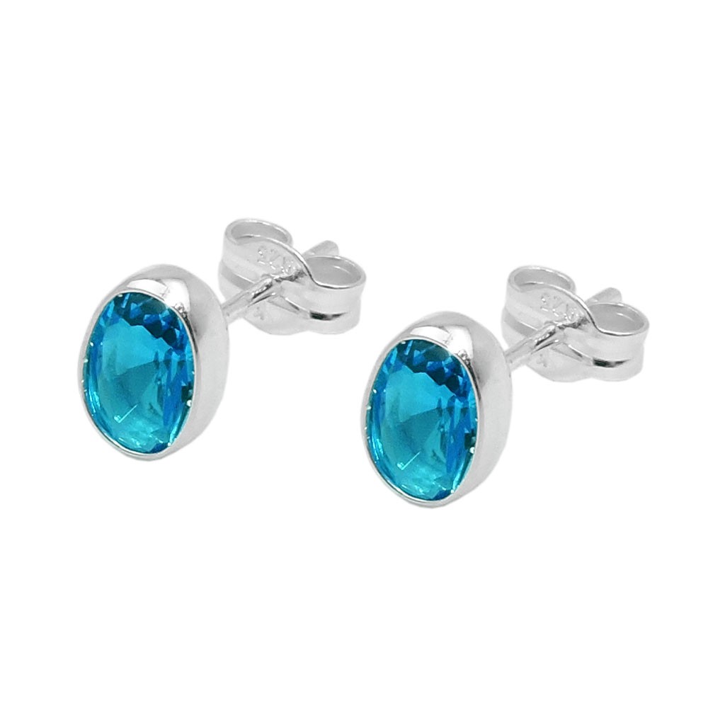 Stecker Glasstein blau-türkis 925 Sterlingsilber