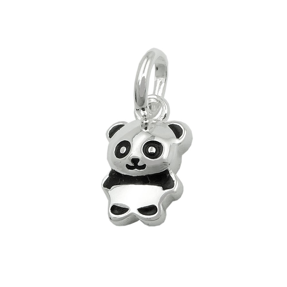Anhänger kleiner Pandabär glänzend schwarz lackiert 925 Silber