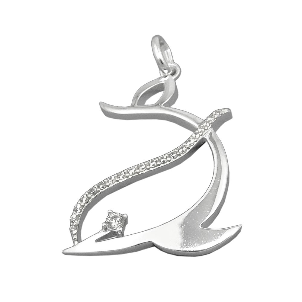 Anhänger stilisierter Delfin mit Zirkonias glänzend 925 Silber