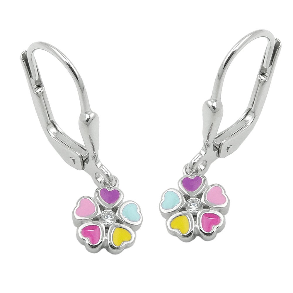 Ohrringe Hänger Brisur Blume 5 farbig bunt-lackiert 925 Silber