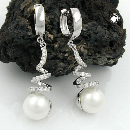 Creole mit Perle und Zirkonia 925 Sterlingsilber