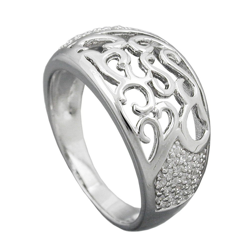 Ring mit Zirkonias glänzend rhodiniert 925 Silber Größe 54