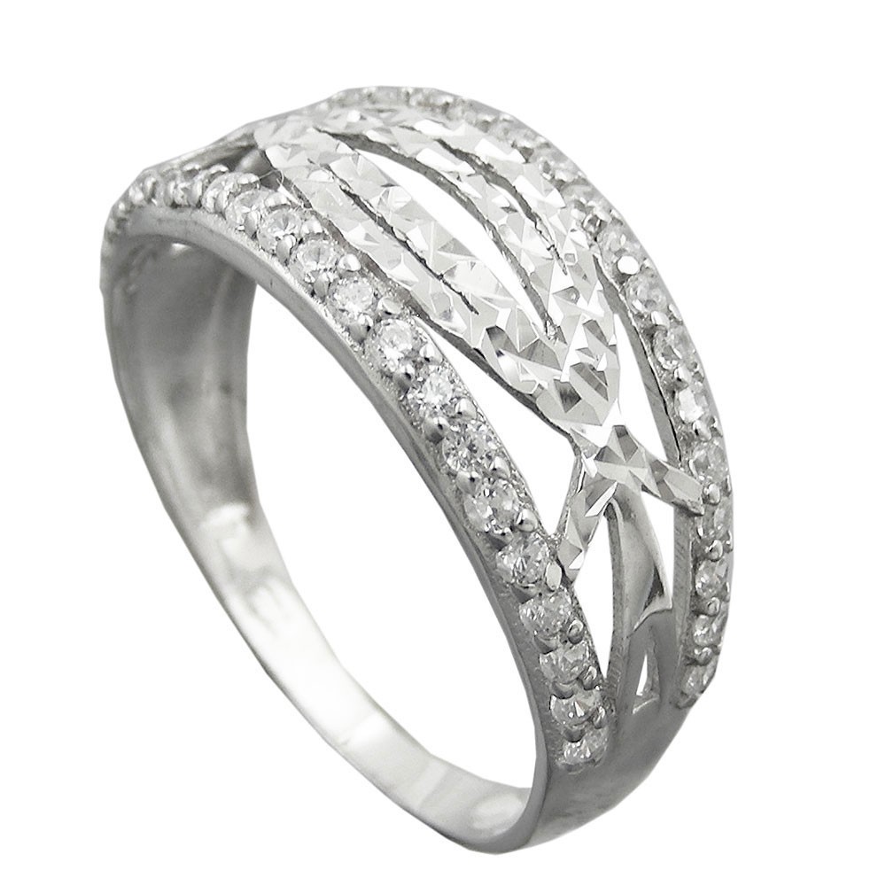 Ring mit Zirkonias glänzend diamantiert rhodiniert 925 Silber Größe 57