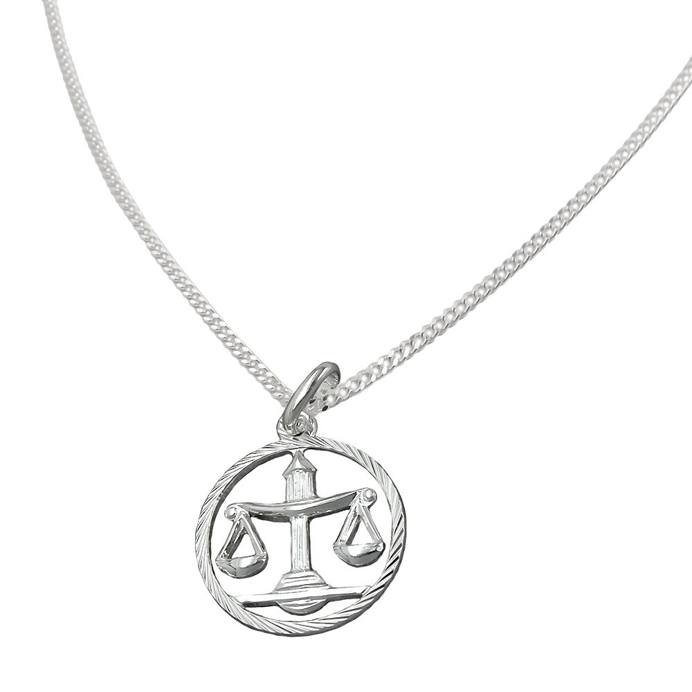 Schmuck Set Anhänger Sternzeichen Waage mit Kette Flachpanzer 925 Silber