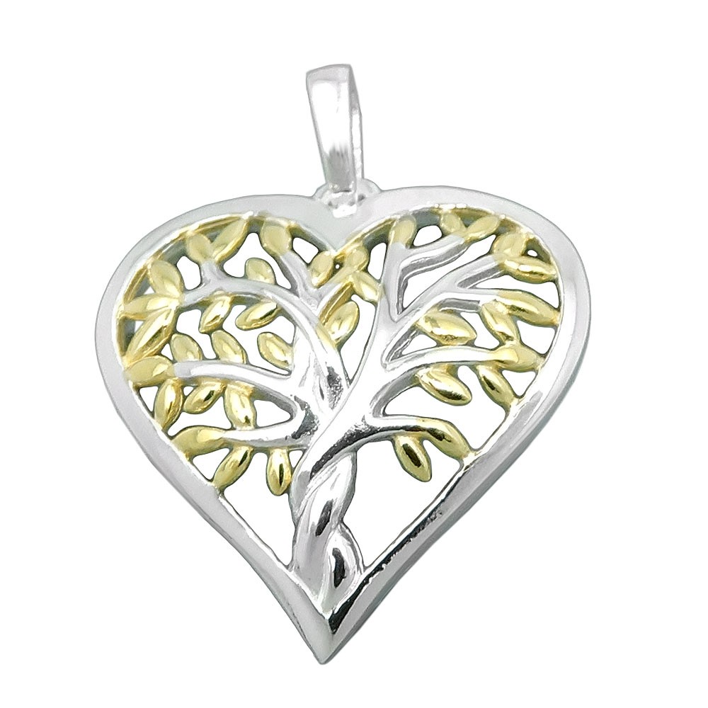 Anhänger Herz mit Baum des Lebens bicolor glänzend 925 Silber
