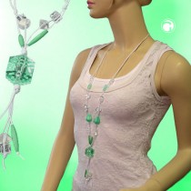 Collier Halskette mint-transparent weiß 100cm