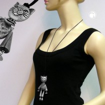Collier Halskette Katze altsilber Kordel schwarz 90cm