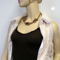 Collier Halskette 3x Viereck gewellt braun-beige 45cm